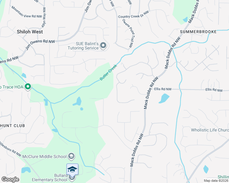map of restaurants, bars, coffee shops, grocery stores, and more near 2351 Standing Peachtree Court Northwest in Kennesaw