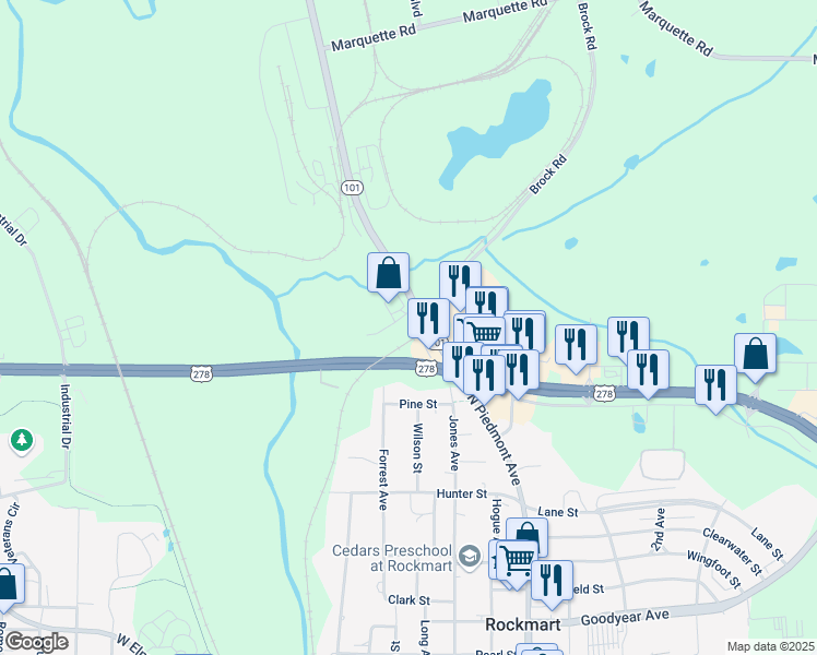 map of restaurants, bars, coffee shops, grocery stores, and more near 101 GTM Parkway in Rockmart