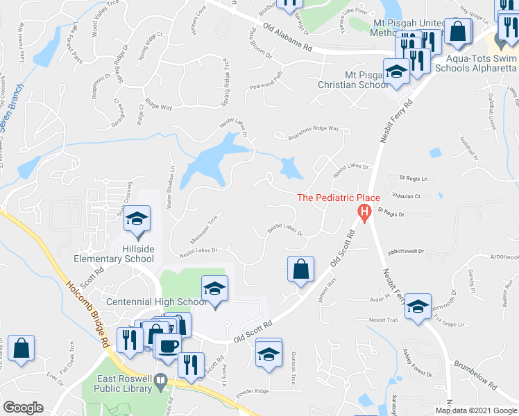 map of restaurants, bars, coffee shops, grocery stores, and more near 2485 Club Walk Trce in Alpharetta