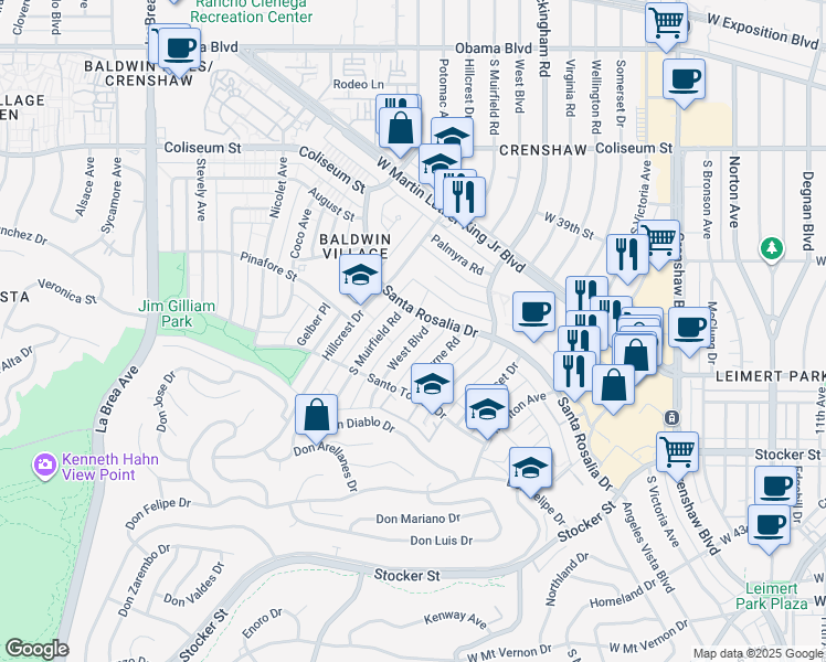 map of restaurants, bars, coffee shops, grocery stores, and more near 4027 West Boulevard in Los Angeles