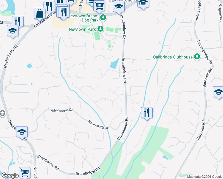 map of restaurants, bars, coffee shops, grocery stores, and more near 3445 Arborwoods Drive in Alpharetta
