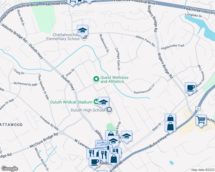 map of restaurants, bars, coffee shops, grocery stores, and more near 2912 1st Street in Duluth