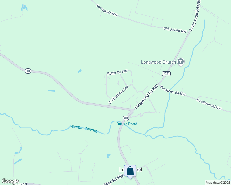 map of restaurants, bars, coffee shops, grocery stores, and more near 2463 Cardinal Avenue Northwest in Longwood