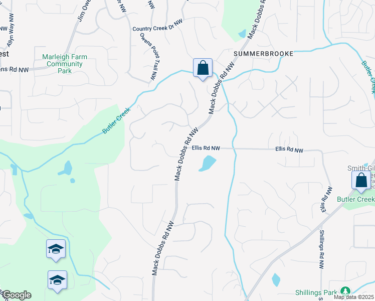 map of restaurants, bars, coffee shops, grocery stores, and more near 2401 Mack Dobbs Road Northwest in Kennesaw