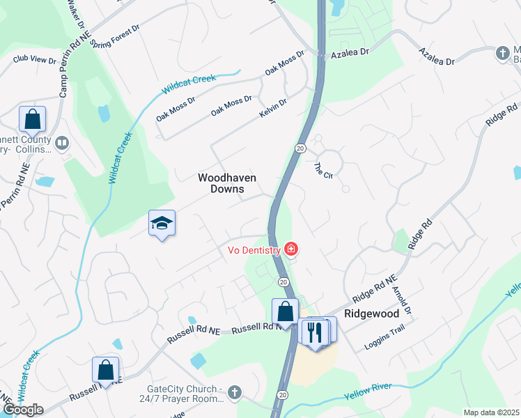 map of restaurants, bars, coffee shops, grocery stores, and more near 1672 Taylor Oaks Ridge in Lawrenceville
