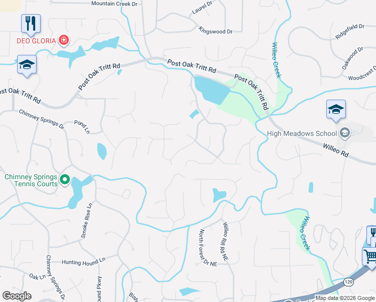 map of restaurants, bars, coffee shops, grocery stores, and more near 1561 Sandpoint Drive in Roswell