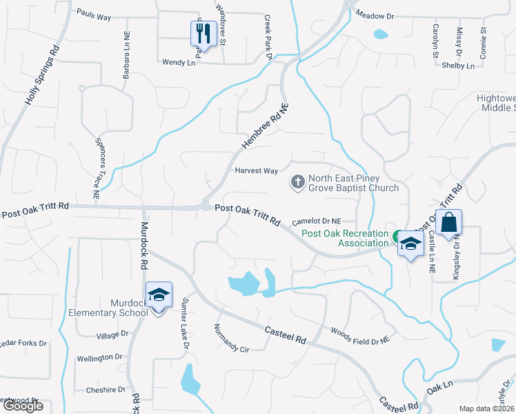 map of restaurants, bars, coffee shops, grocery stores, and more near 3259 Post Oak Tritt Road in Marietta