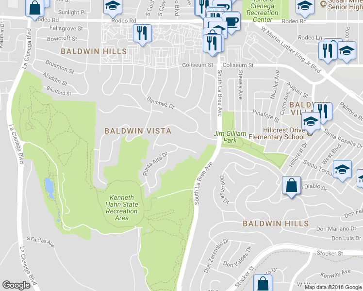 map of restaurants, bars, coffee shops, grocery stores, and more near 5239 El Mirador Drive in Los Angeles