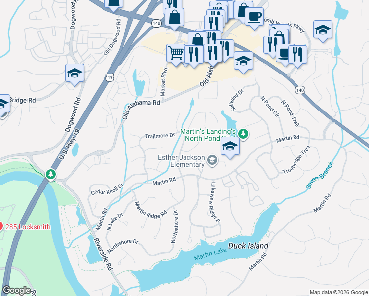 map of restaurants, bars, coffee shops, grocery stores, and more near 700 Greenvine Place in Roswell