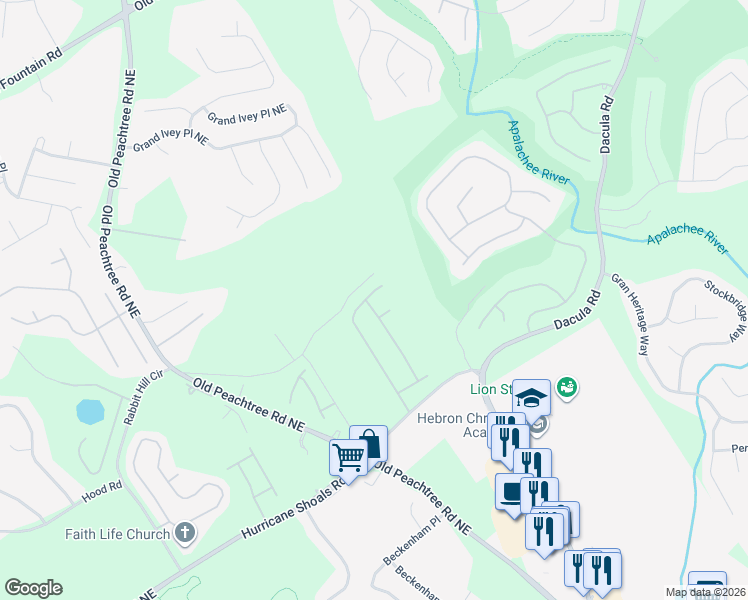 map of restaurants, bars, coffee shops, grocery stores, and more near 841 Valla Crucis Lane in Dacula