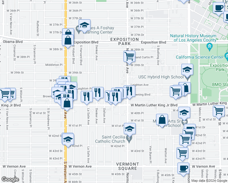map of restaurants, bars, coffee shops, grocery stores, and more near 3968 Halldale Avenue in Los Angeles
