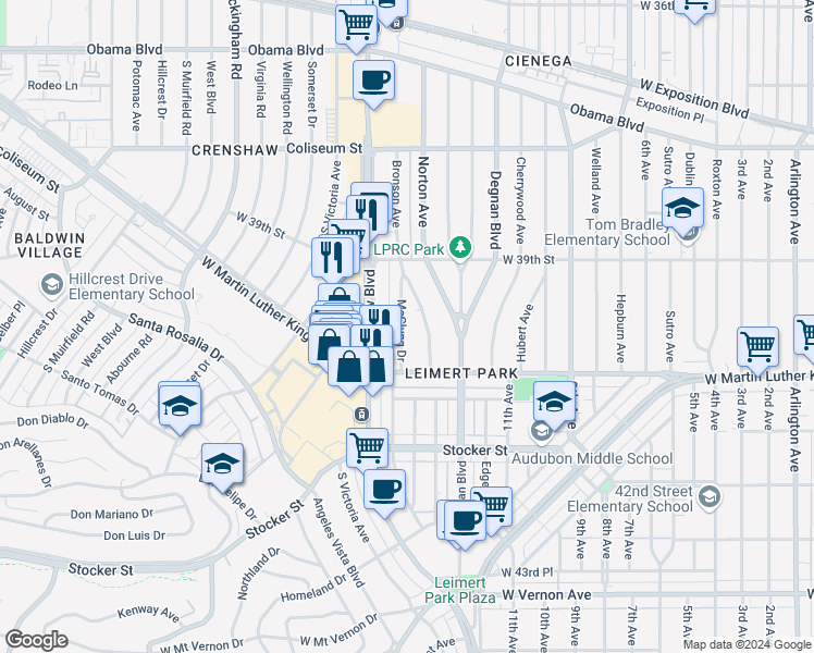 map of restaurants, bars, coffee shops, grocery stores, and more near 3974 McClung Drive in Los Angeles