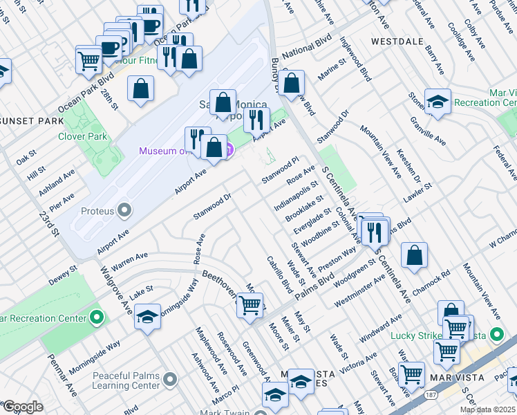 map of restaurants, bars, coffee shops, grocery stores, and more near 12662 Rose Avenue in Los Angeles