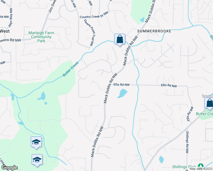 map of restaurants, bars, coffee shops, grocery stores, and more near 2401 Mack Dobbs Road Northwest in Kennesaw