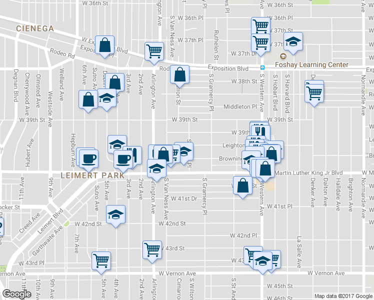map of restaurants, bars, coffee shops, grocery stores, and more near 3957 South Wilton Place in Los Angeles