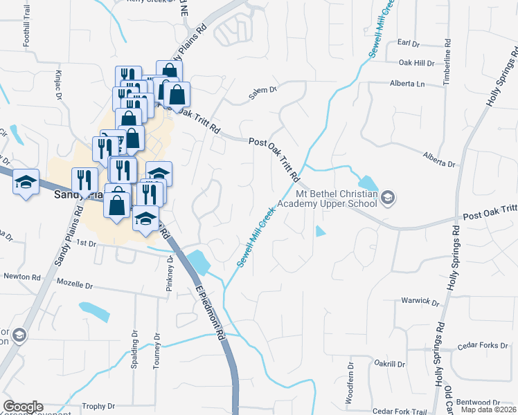 map of restaurants, bars, coffee shops, grocery stores, and more near 2670 Chriswell Court in Marietta