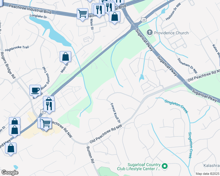 map of restaurants, bars, coffee shops, grocery stores, and more near 3474 Leaf Land Court in Duluth