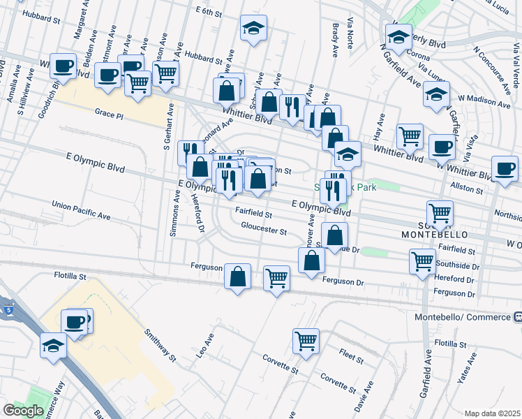 map of restaurants, bars, coffee shops, grocery stores, and more near 6077 Fairfield Street in Los Angeles
