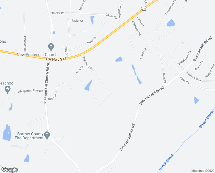 map of restaurants, bars, coffee shops, grocery stores, and more near 438 Raymond Drive in Winder