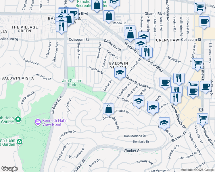 map of restaurants, bars, coffee shops, grocery stores, and more near 4049 Gelber Place in Los Angeles