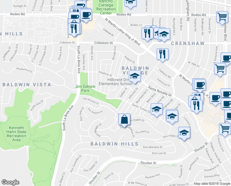 map of restaurants, bars, coffee shops, grocery stores, and more near 4049 Gelber Place in Los Angeles