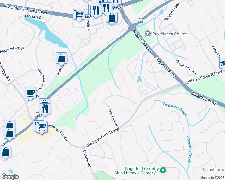 map of restaurants, bars, coffee shops, grocery stores, and more near 3465 Leaf Land Ct in Duluth
