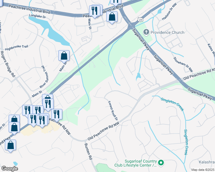map of restaurants, bars, coffee shops, grocery stores, and more near 3474 Leaf Land Court in Duluth
