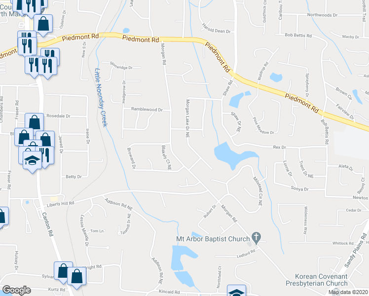 map of restaurants, bars, coffee shops, grocery stores, and more near 2567 Morgan Lake Drive in Marietta