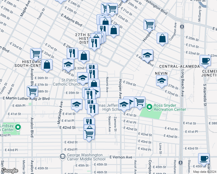 map of restaurants, bars, coffee shops, grocery stores, and more near 3404 Naomi Avenue in Los Angeles