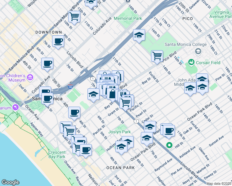 map of restaurants, bars, coffee shops, grocery stores, and more near 826 Pico Boulevard in Santa Monica