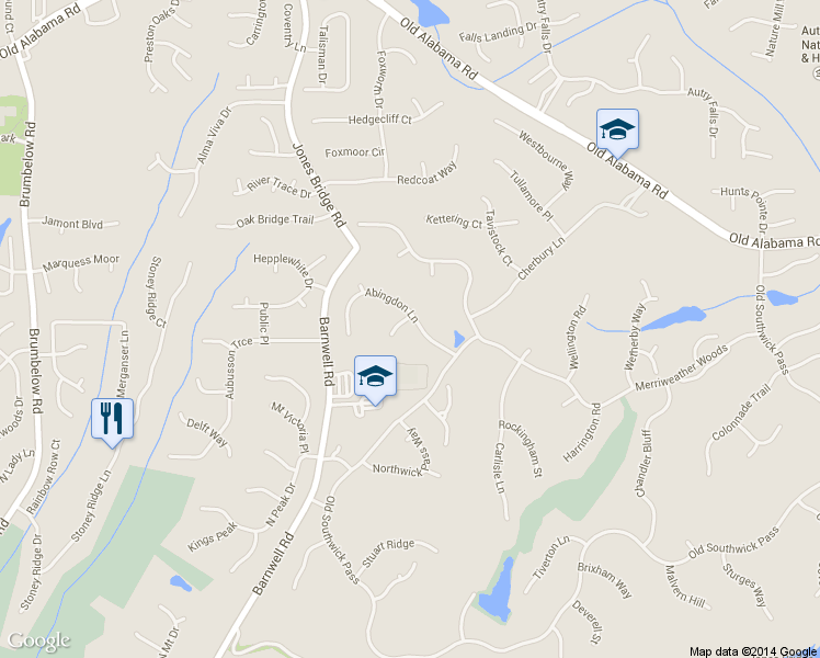 map of restaurants, bars, coffee shops, grocery stores, and more near 1100 Kensington Court in Alpharetta