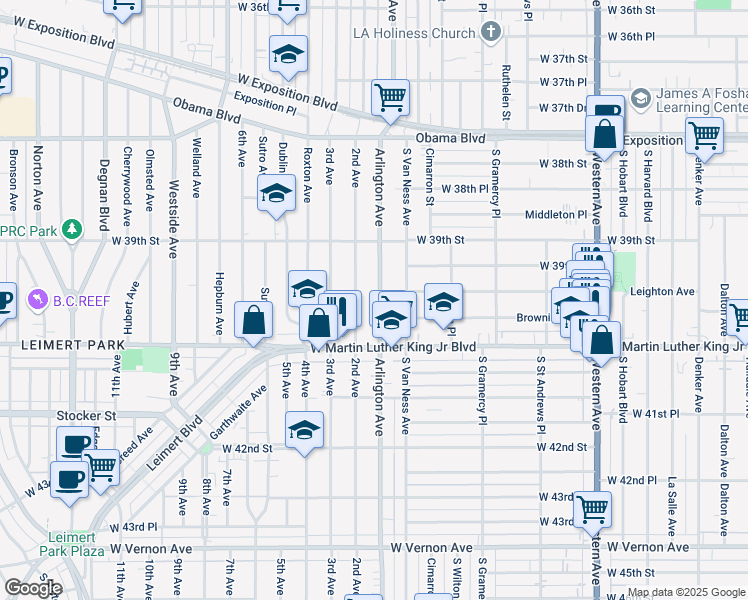 map of restaurants, bars, coffee shops, grocery stores, and more near 3955 Arlington Avenue in Los Angeles