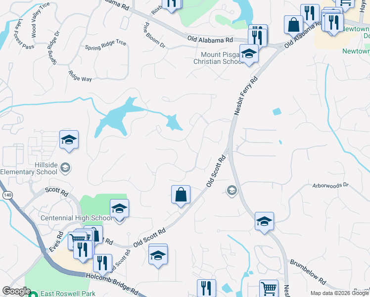 map of restaurants, bars, coffee shops, grocery stores, and more near 2635 Clubside Terrace in Alpharetta