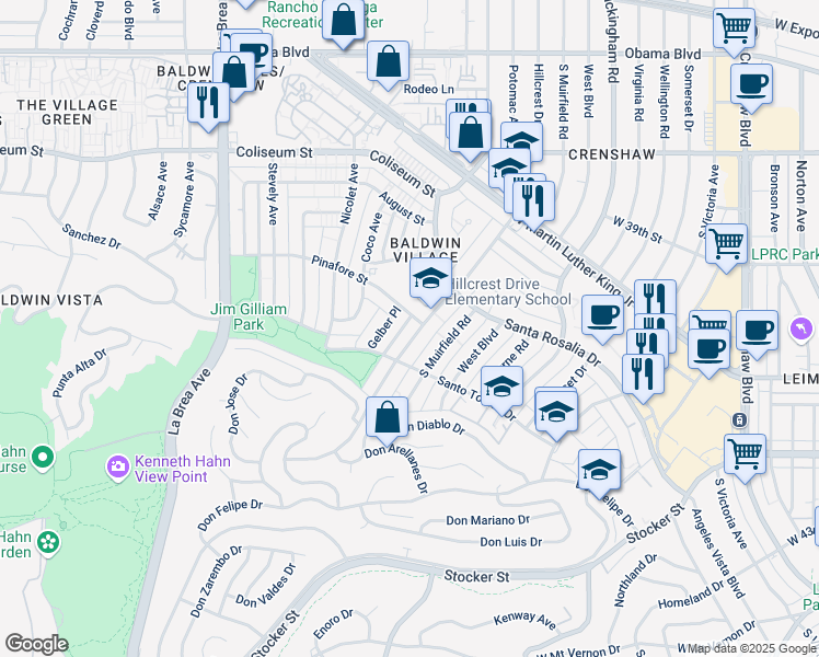 map of restaurants, bars, coffee shops, grocery stores, and more near 4063 Hillcrest Drive in Los Angeles