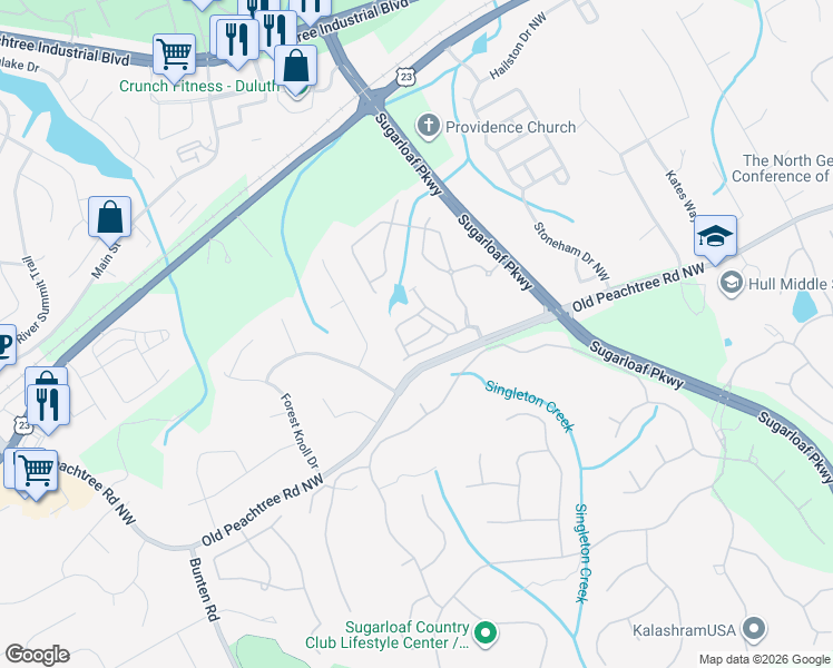 map of restaurants, bars, coffee shops, grocery stores, and more near 2395 Delamore Chase in Duluth