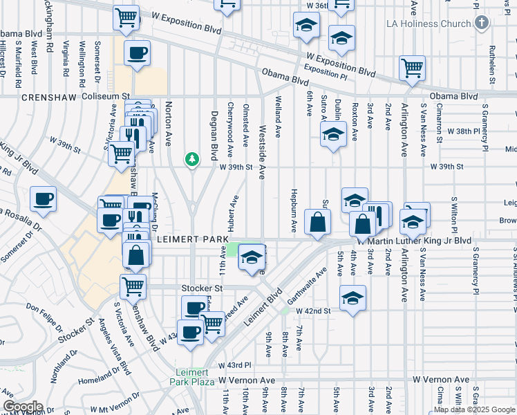 map of restaurants, bars, coffee shops, grocery stores, and more near 3971 Westside Avenue in Los Angeles