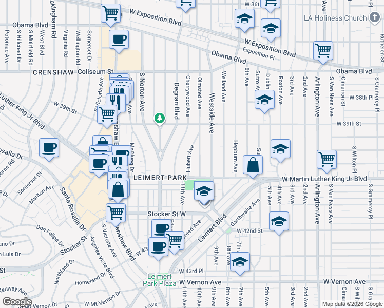 map of restaurants, bars, coffee shops, grocery stores, and more near 3972 Hubert Avenue in Los Angeles