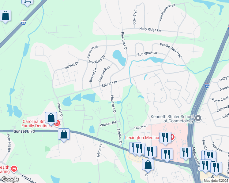 map of restaurants, bars, coffee shops, grocery stores, and more near 1912 Pine Lake Drive in West Columbia
