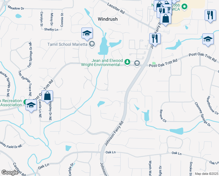 map of restaurants, bars, coffee shops, grocery stores, and more near 4041 Tritt Homestead Drive in Marietta