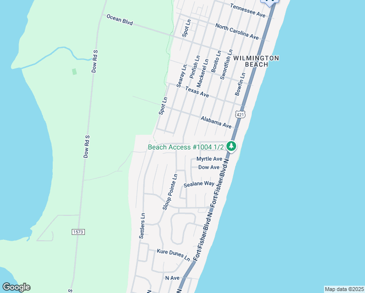 map of restaurants, bars, coffee shops, grocery stores, and more near 825 Settlers Lane in Kure Beach