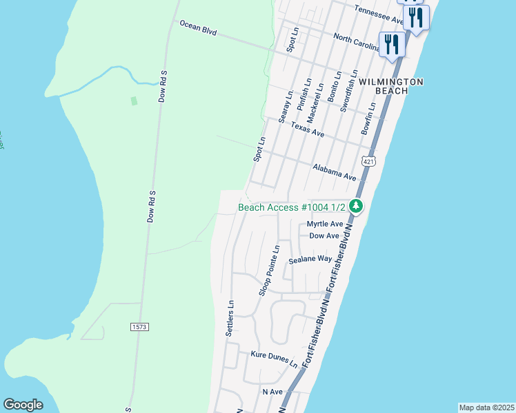 map of restaurants, bars, coffee shops, grocery stores, and more near 847 Settlers Lane in Kure Beach