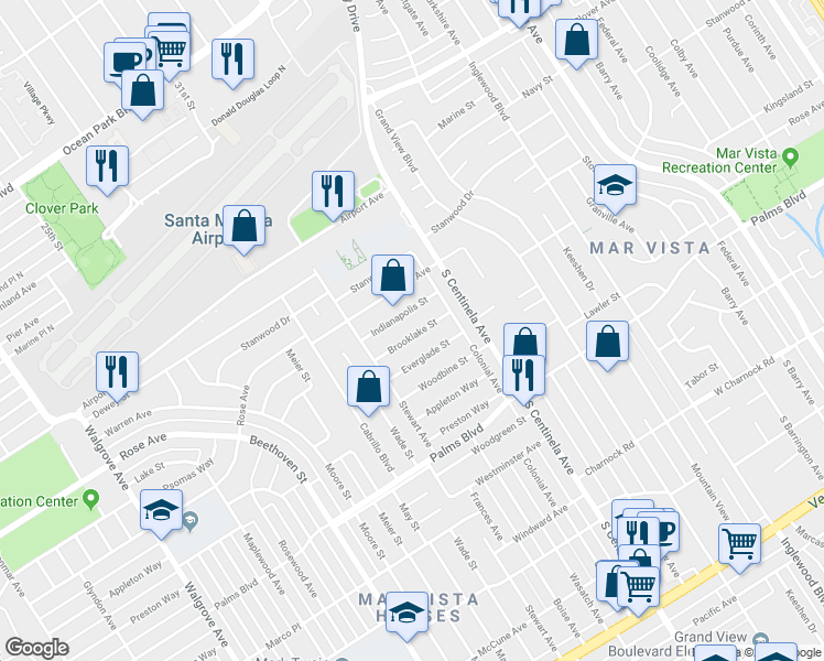 map of restaurants, bars, coffee shops, grocery stores, and more near 12543 Brooklake Street in Los Angeles