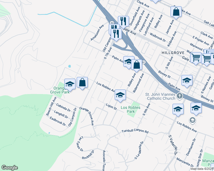 map of restaurants, bars, coffee shops, grocery stores, and more near 14657 Los Robles Avenue in Hacienda Heights