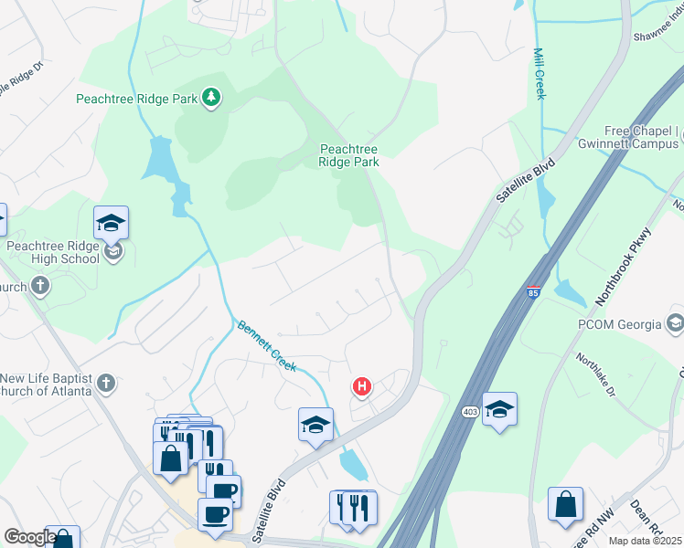 map of restaurants, bars, coffee shops, grocery stores, and more near 1260 Taramore Drive in Suwanee