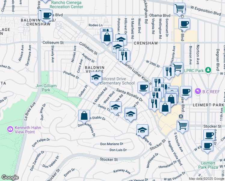 map of restaurants, bars, coffee shops, grocery stores, and more near 4027 West Boulevard in Los Angeles