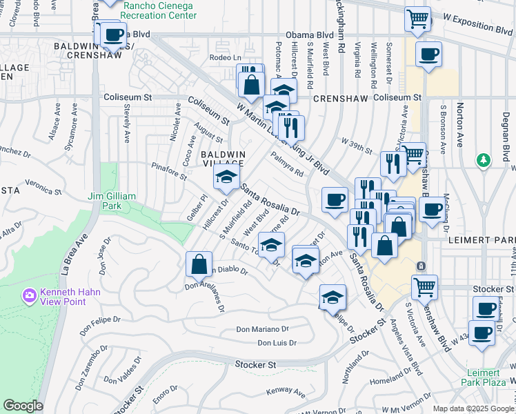 map of restaurants, bars, coffee shops, grocery stores, and more near 4027 West Boulevard in Los Angeles