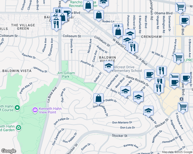 map of restaurants, bars, coffee shops, grocery stores, and more near 4049 Gelber Place in Los Angeles