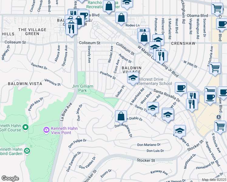 map of restaurants, bars, coffee shops, grocery stores, and more near 4049 Gelber Place in Los Angeles