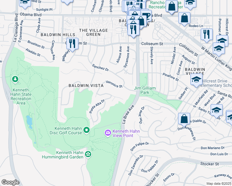 map of restaurants, bars, coffee shops, grocery stores, and more near 5239 El Mirador Drive in Los Angeles