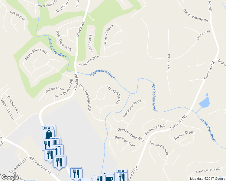 map of restaurants, bars, coffee shops, grocery stores, and more near 2868 Stockbridge Way in Dacula